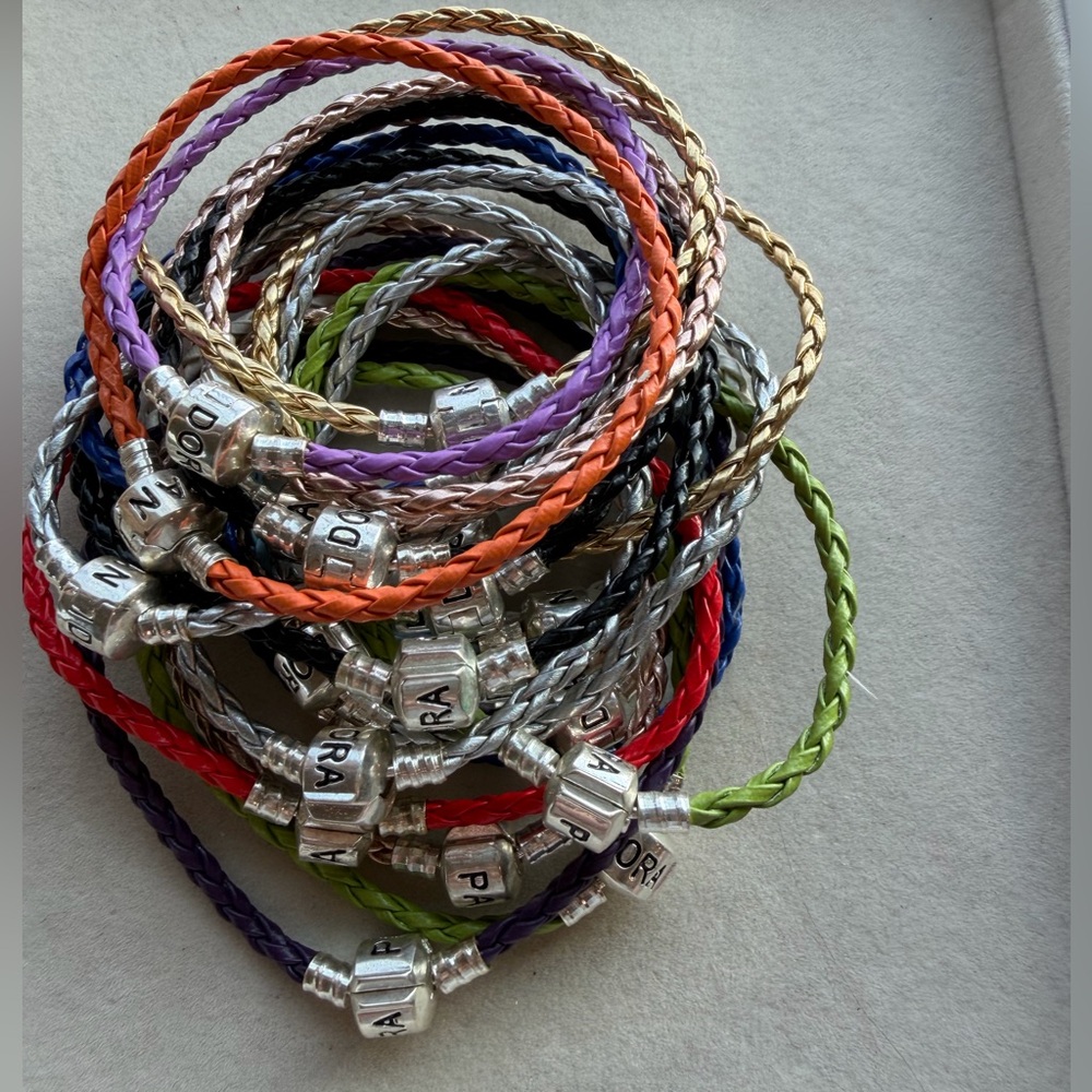 23pc Stamped 925 Silver Clasps Braided Faux Leather Colorful Bracelet Lot Bundle